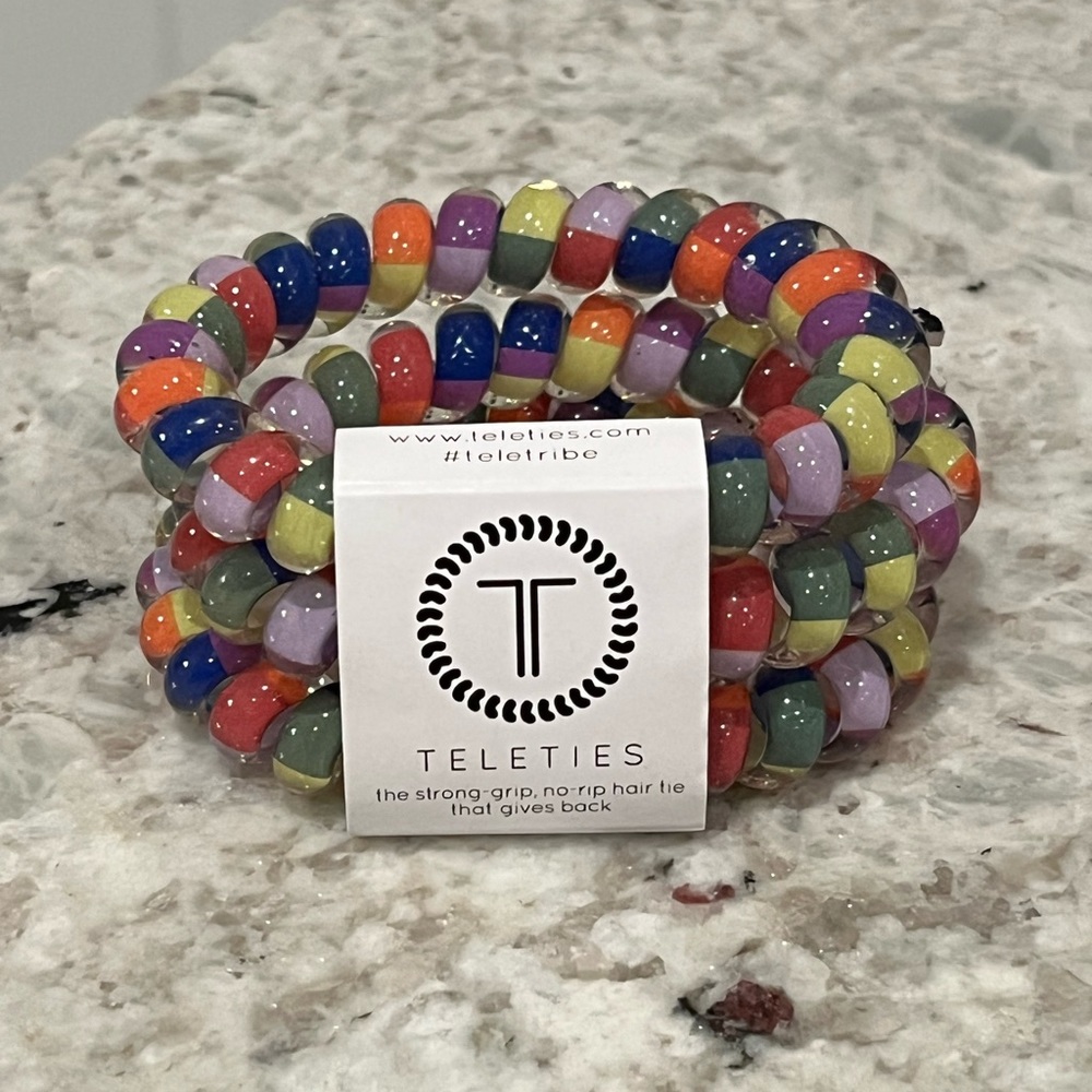 NWT Teleties Pack of 3 Large Hair ties - Chasing Rainbows pattern